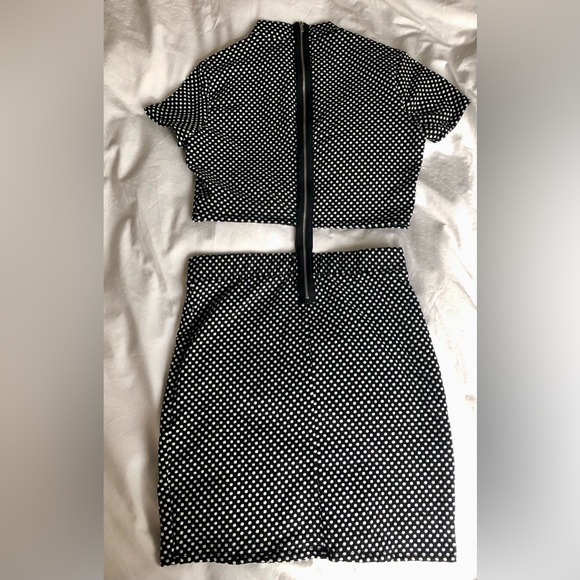FOREVER 21 Polka Dot Black and White DRESS SET Crop Top Pencil Skirt Medium - Picture 2 of 4